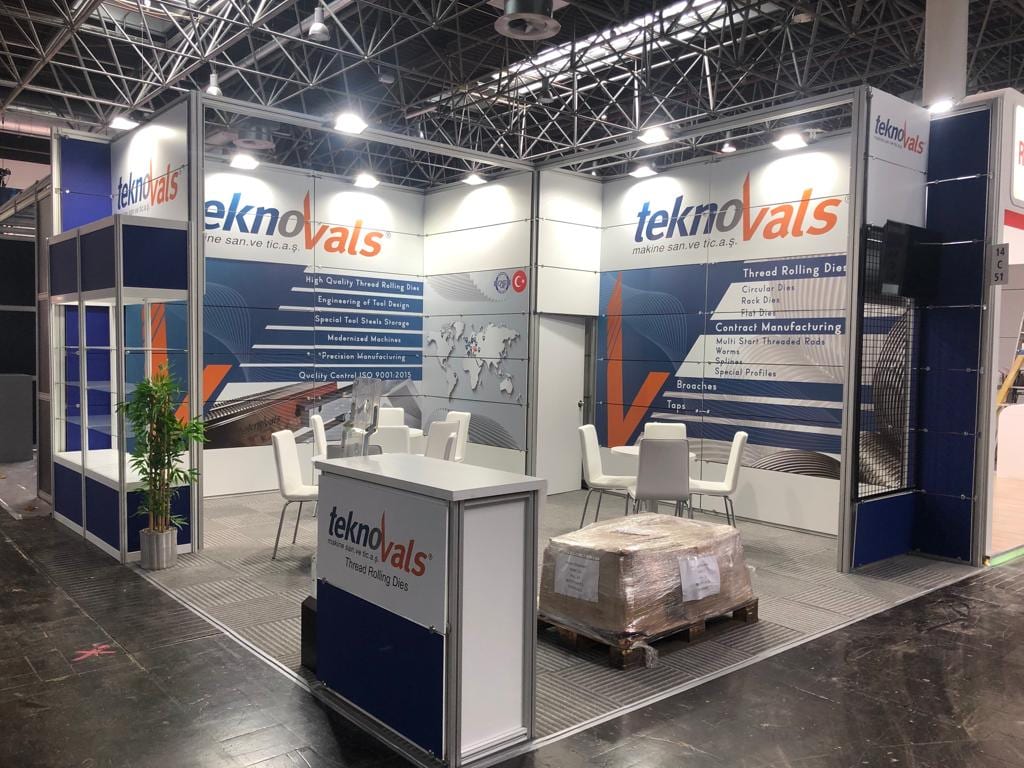 Tekno Vals 2022 Hannover fuar standının genel görünümü; 35 m² maxima sistem stand.